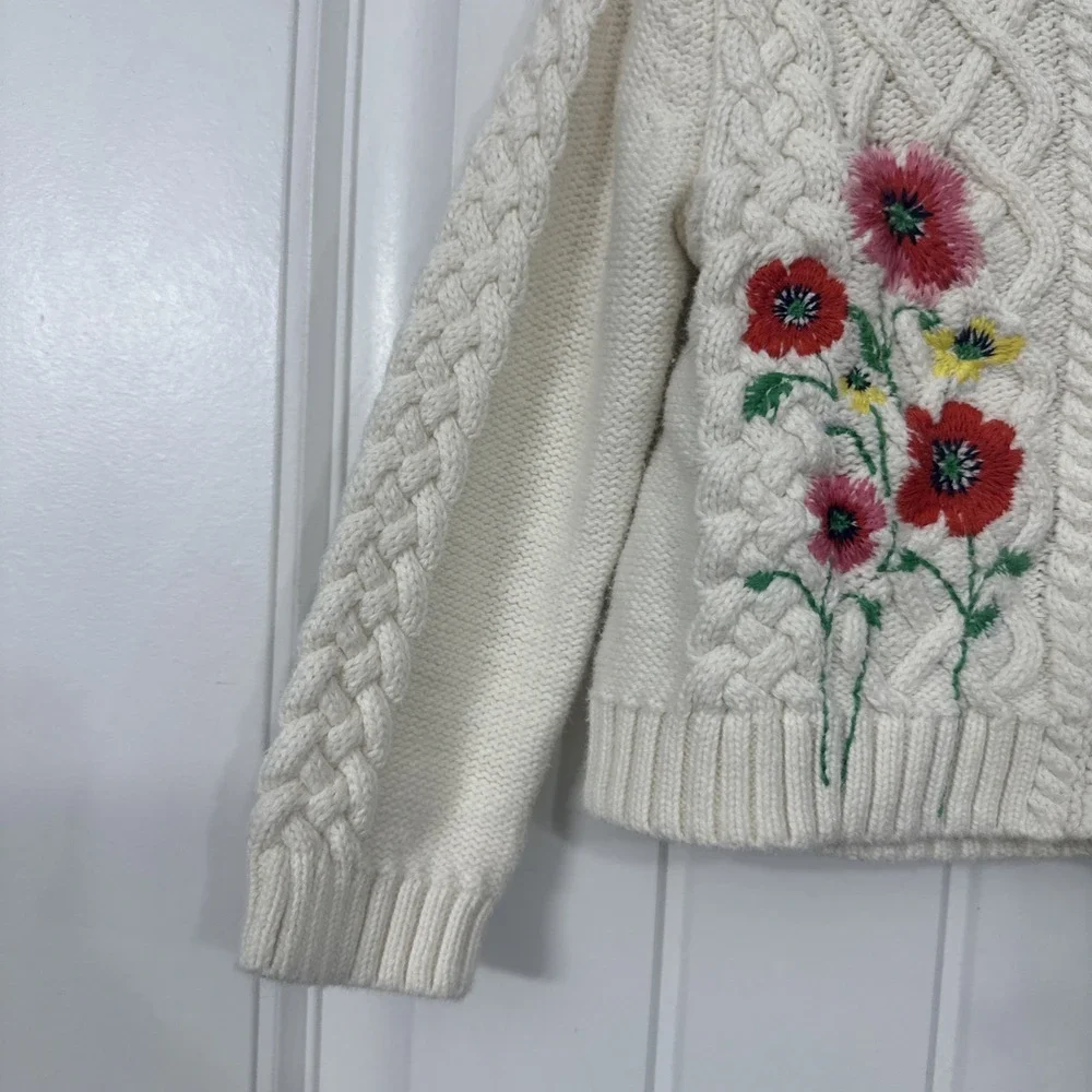 Baby Gap 18-24 Months Cable Knit Floral Embroidery Cardigan Ivory Frost Cotton